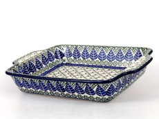 Auflaufform  mit Griffe 28 cm   Blaue Blätter