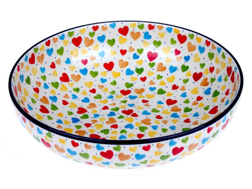 Schüssel niedrig 27 cm   Bunte Herzen UNIKAT