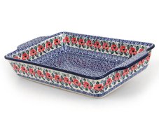 Auflaufform  mit Griffe 39 cm   Mohnblumen