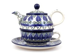 Teekanne & Tasse mit Untertasse 0,6+0,25 l   Blaue Blätter