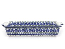 Auflaufform  mit Griffe 39 cm   Blaue Blätter