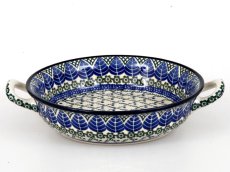 Auflaufform rund mit Henkel 25 cm   Blaue Blätter
