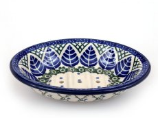 Soap Dish with Holes 14 cm (6")   Blue Leaves