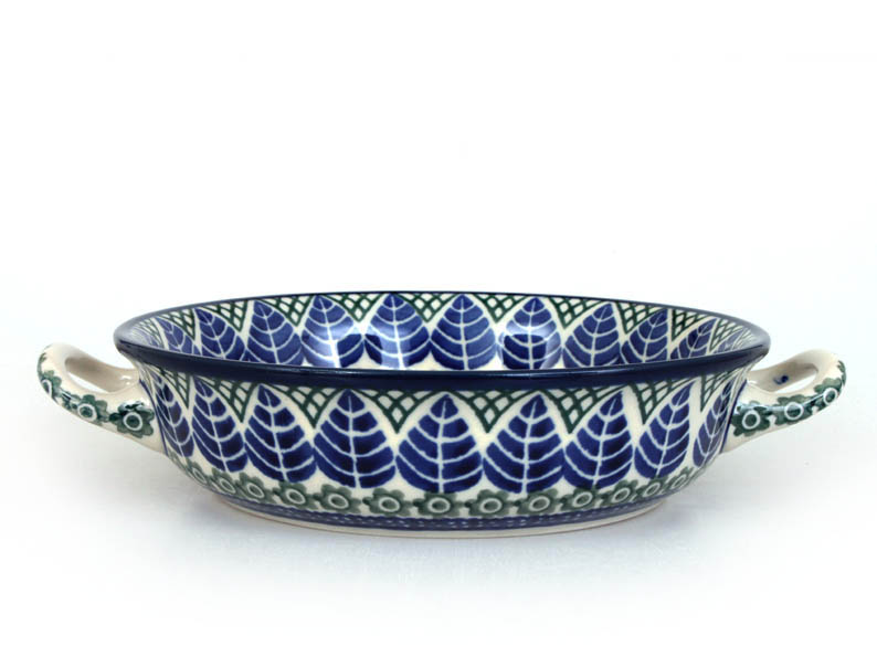 Auflaufform rund mit Henkel 21 cm   Blaue Blätter