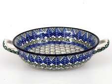Auflaufform rund mit Henkel 25 cm   Blaue Blätter