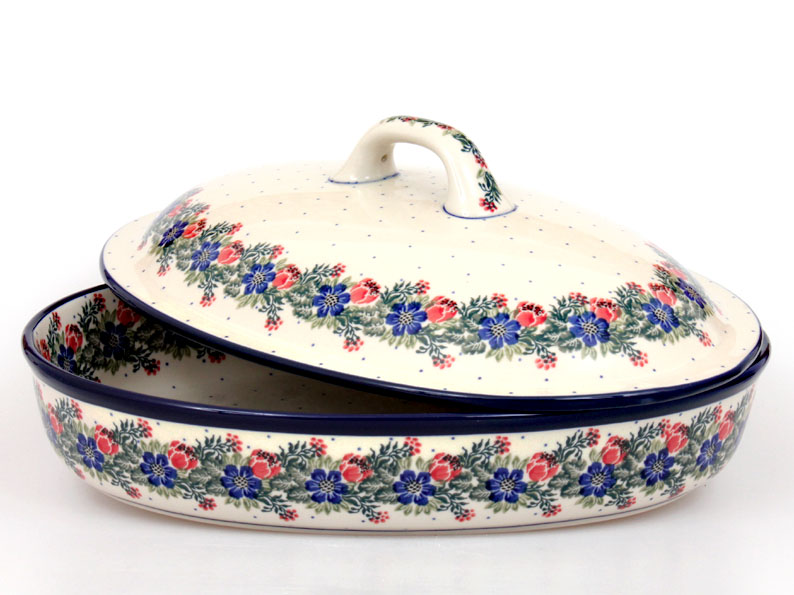 Backform mit Deckel Oval 36 cm   Blumenkranz
