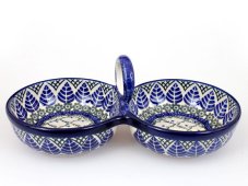 Double Bowl 25 cm   Blue Leaves