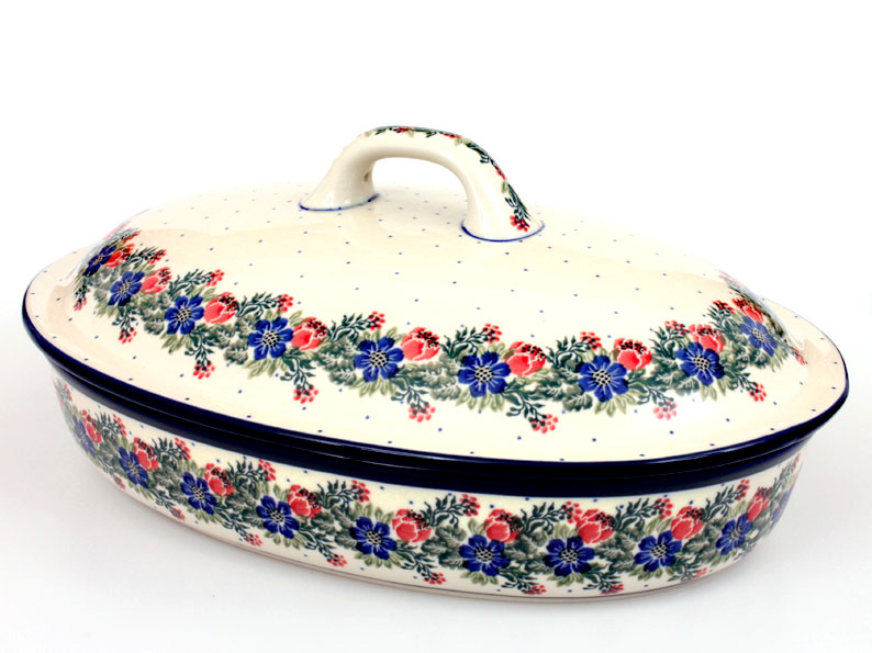 Backform mit Deckel Oval 36 cm   Blumenkranz