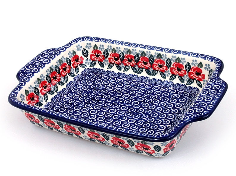 Auflaufform  mit Griffe 28 cm   Mohnblumen