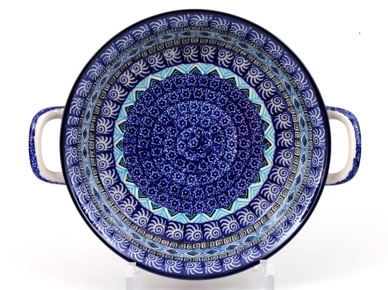 Auflaufform rund mit Henkel 25 cm   Aztec Sonne blau