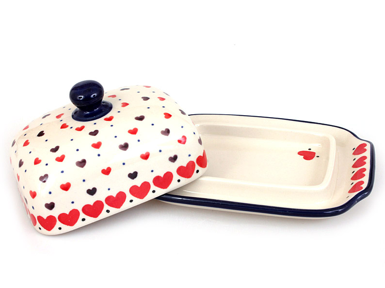 Butter Dish   Red Hearts