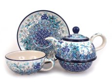 One-cup Teapot 0,6 l+0,25 l   Blue Summer UNIKAT