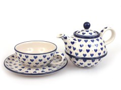 Teekanne & Tasse mit Untertasse 0,6+0,25 l   Blaue Herzchen