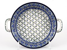 Auflaufform rund mit Henkel 25 cm   Blaue Blätter