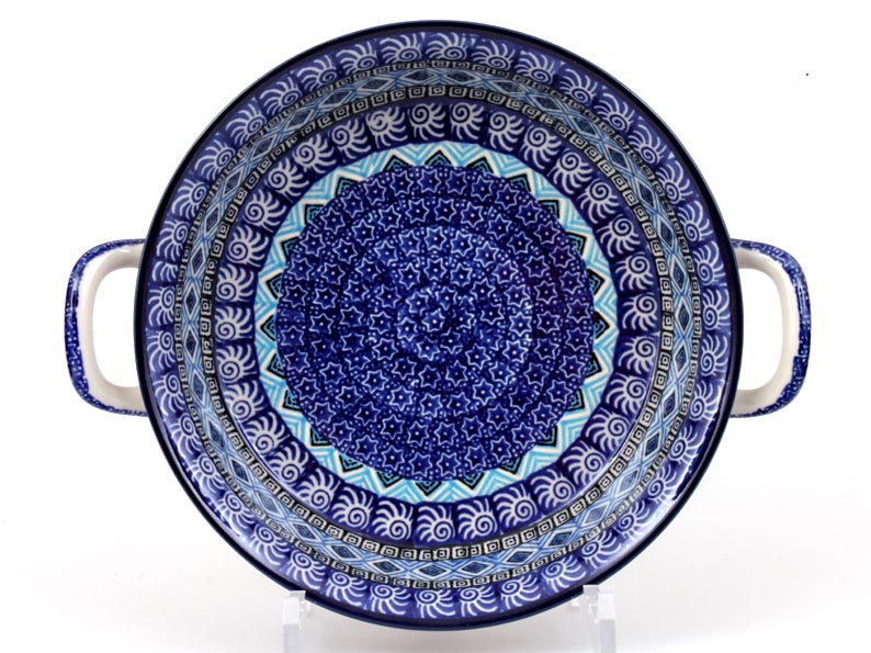 Auflaufform rund mit Henkel 25 cm   Aztec Sonne blau